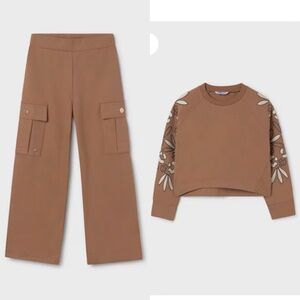 Mayoral Embroidered Sleeve Crewneck Pullover and Pant set